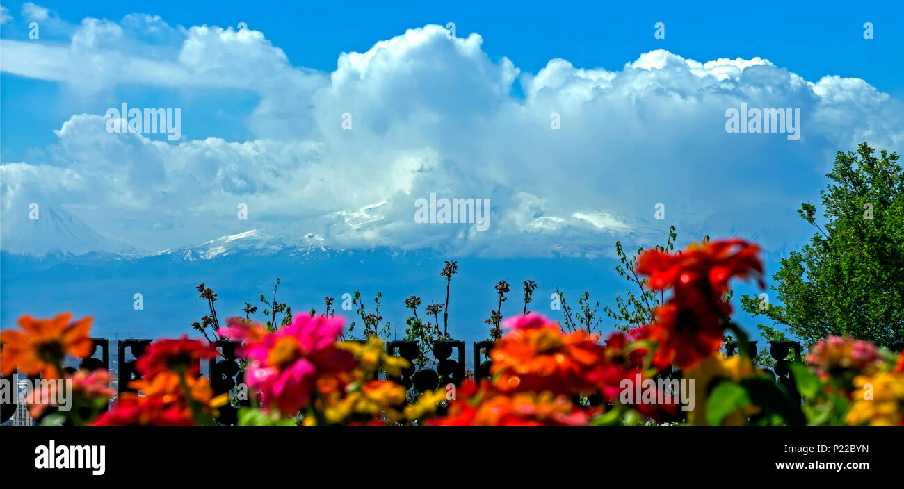 View of the majestic Mount Ararat from Yerevan, Armenia.Legendary